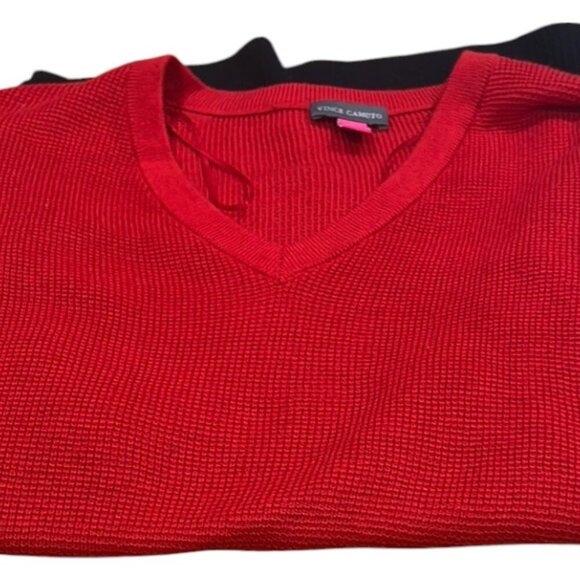 Vince Camuto Red Black Colorblock Sweater | Size XS V-Neck Pullover Top - Picture 4 of 5